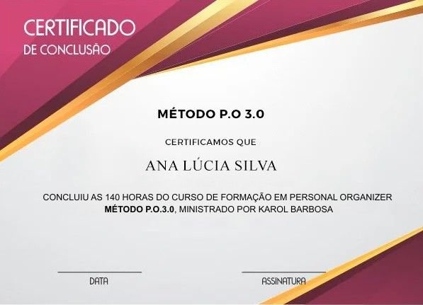 Modelo ilustrativo do certificado de conclusão do Método P.O 3.0